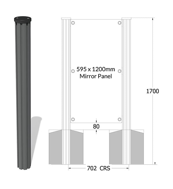 Alu Extruded Post with Top Cap - 1700mm Long