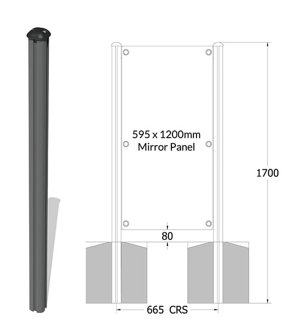 Mini Alu Extruded Post with Top Cap - 1700mm Long
